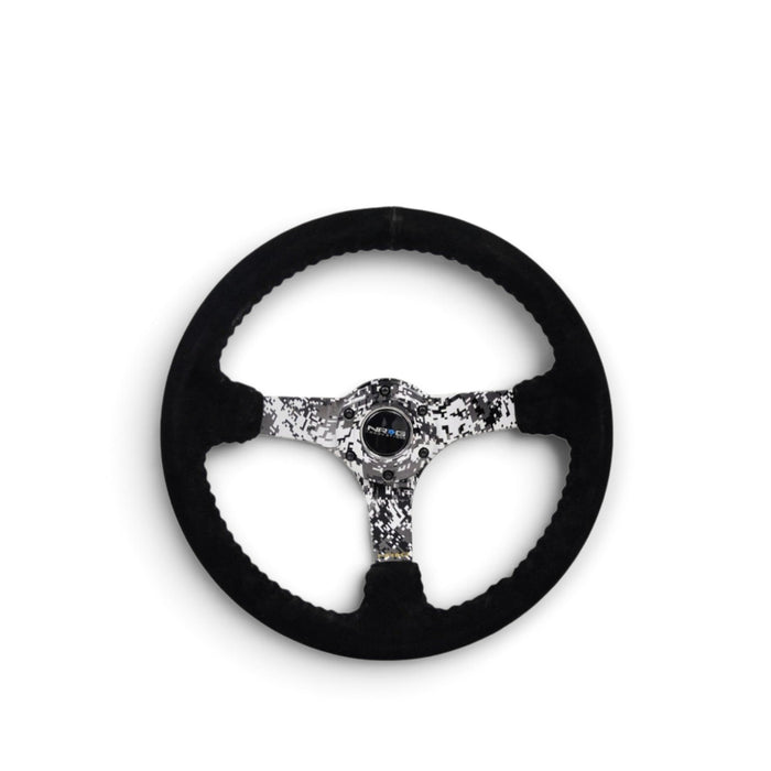 NRG Reinforced Steering Wheel (350mm / 3in. Deep) Blk Suede w/Hydrodipped Digi-Camo Spokes - Lunaticsco