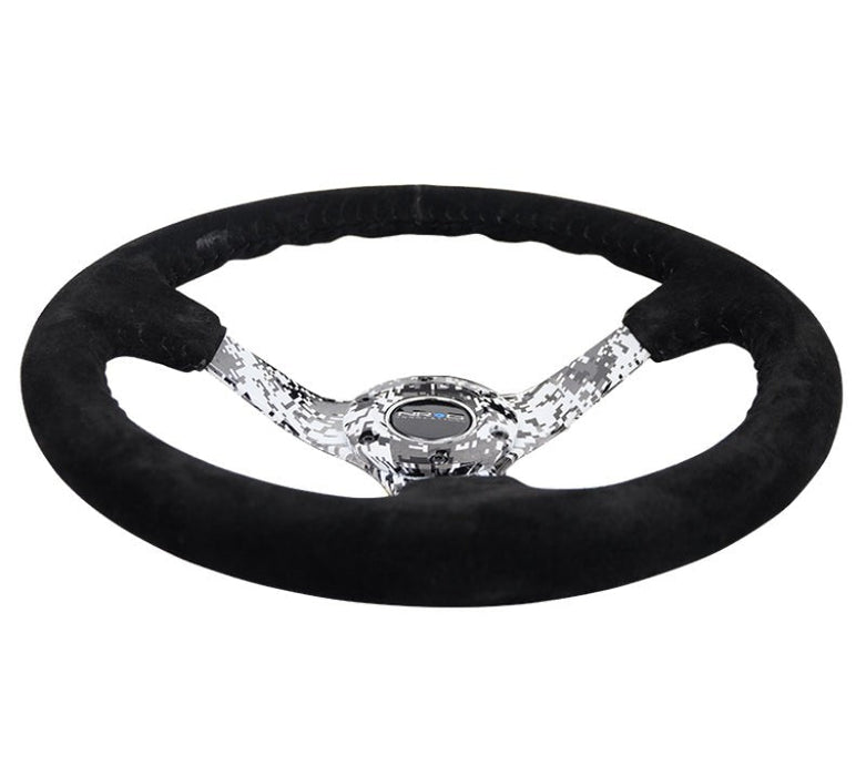 NRG Reinforced Steering Wheel (350mm / 3in. Deep) Blk Suede w/Hydrodipped Digi-Camo Spokes - Lunaticsco