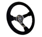 NRG Reinforced Steering Wheel (350mm / 3in. Deep) Blk Suede w/Red BBall Stitch & Black 3-Spoke - Lunaticsco