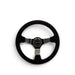 NRG Reinforced Steering Wheel (350mm / 3in. Deep) Blk Suede w/Red BBall Stitch & Black 3-Spoke - Lunaticsco