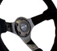 NRG Reinforced Steering Wheel (350mm / 3in. Deep) Blk Suede w/Red BBall Stitch & Black 3-Spoke - Lunaticsco