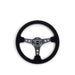 NRG Reinforced Steering Wheel (350mm / 3in. Deep) Blk Suede/Blk Stitch w/Black Circle Cutout Spokes - Lunaticsco