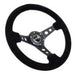 NRG Reinforced Steering Wheel (350mm / 3in. Deep) Blk Suede/Blk Stitch w/Black Circle Cutout Spokes - Lunaticsco
