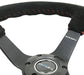 NRG Reinforced Steering Wheel (350mm / 3in. Deep) Blk Suede/Red BBall Stitch w/5mm Matte Blk Spokes - Lunaticsco