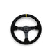NRG Reinforced Steering Wheel (350mm / 3in. Deep) Blk Suede/X-Stitch w/5mm Blk Spoke & Yellow CM - Lunaticsco