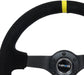 NRG Reinforced Steering Wheel (350mm / 3in. Deep) Blk Suede/X-Stitch w/5mm Blk Spoke & Yellow CM - Lunaticsco