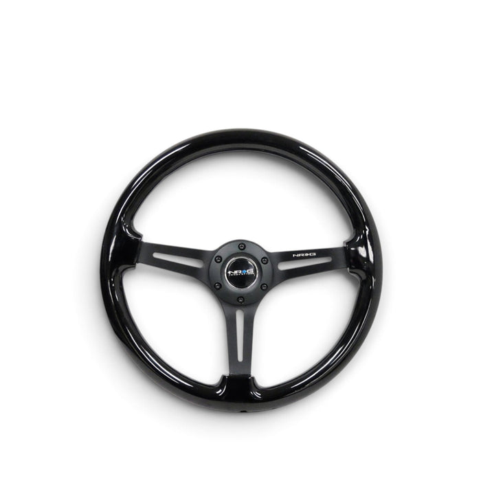NRG Reinforced Steering Wheel (350mm / 3in. Deep) Blk Wood w/Blk Matte Spoke/Black Center Mark - Lunaticsco