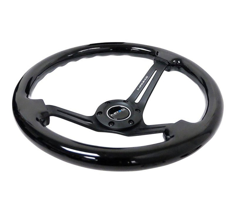 NRG Reinforced Steering Wheel (350mm / 3in. Deep) Blk Wood w/Blk Matte Spoke/Black Center Mark - Lunaticsco