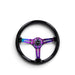 NRG Reinforced Steering Wheel (350mm / 3in. Deep) Blk Wood w/Blk Matte Spoke/Neochrome Center Mark - Lunaticsco