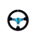 NRG Reinforced Steering Wheel (350mm) 3in Deep Blue Spoke W/ Holes - Black Suede Blue Stripe/Stitch - Lunaticsco