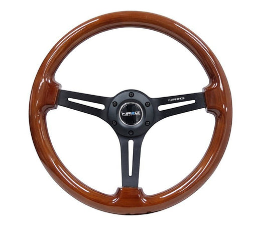 NRG Reinforced Steering Wheel (350mm / 3in. Deep) Brown Wood w/Blk Matte Spoke/Black Center Mark - Lunaticsco