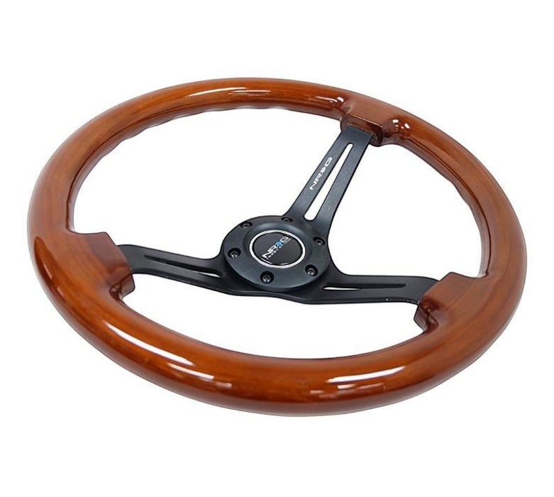 NRG Reinforced Steering Wheel (350mm / 3in. Deep) Brown Wood w/Blk Matte Spoke/Black Center Mark - Lunaticsco