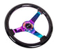 NRG Reinforced Steering Wheel (350mm / 3in. Deep) Classic Blk Sparkle w/4mm Neochrome 3-Spoke Center - Lunaticsco