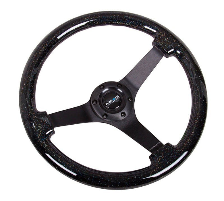 NRG Reinforced Steering Wheel (350mm / 3in Deep) Classic Blk Sparkle Wood Grain w/Blk 3-Spoke Center - Lunaticsco