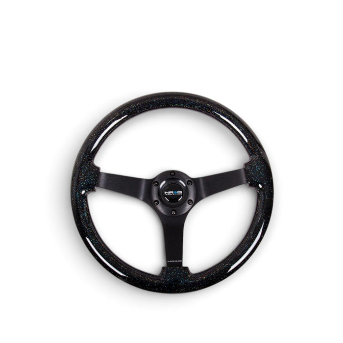 NRG Reinforced Steering Wheel (350mm / 3in Deep) Classic Blk Sparkle Wood Grain w/Blk 3-Spoke Center - Lunaticsco