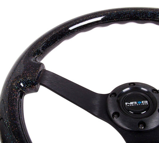 NRG Reinforced Steering Wheel (350mm / 3in Deep) Classic Blk Sparkle Wood Grain w/Blk 3-Spoke Center - Lunaticsco