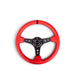 NRG Reinforced Steering Wheel (350mm / 3in. Deep) Red Suede w/Blk Circle Cutout Spokes - Lunaticsco