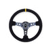NRG Reinforced Steering Wheel (350mm) Blk Suede w/Circle Cut Single Yellow CM - Lunaticsco