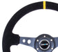 NRG Reinforced Steering Wheel (350mm) Blk Suede w/Circle Cut Single Yellow CM - Lunaticsco