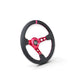 NRG Reinforced Steering Wheel (350mm/3in. Deep) Black Leather/ Fushia Center Mark/ Fushia Stitching - Lunaticsco