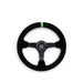 NRG Reinforced Steering Wheel 350mm/3in. Deep Blk Suede/ Neon Green Stitch w/5mm Matte Black Spoke - Lunaticsco