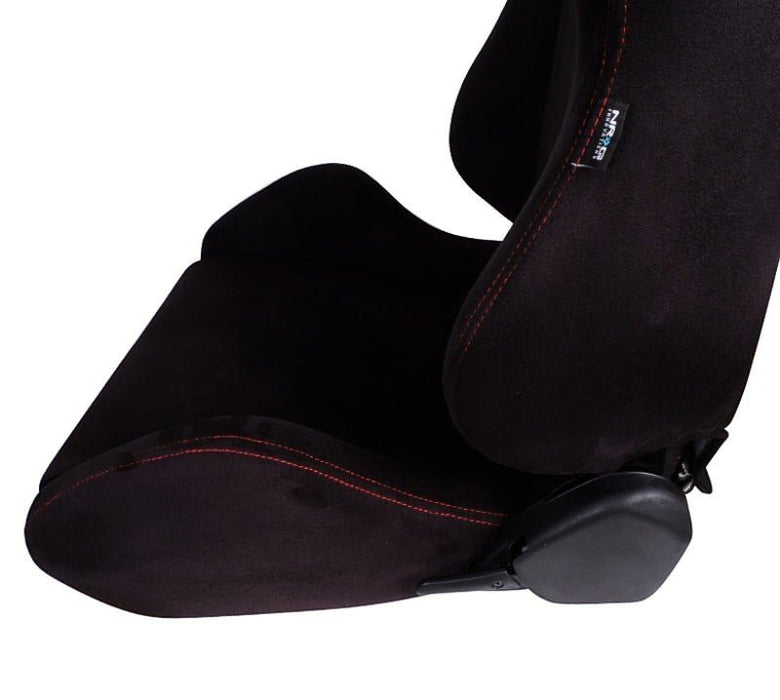 NRG Sport Seats (Pair) Type-R Suede w/NRG Logo - Black w/Red Stitching - Lunaticsco