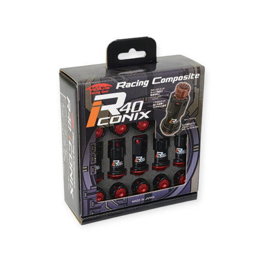 Project Kics R40 Iconix Lug Nuts Black with Red Caps | M12x1.25 (16 Lug Nuts + 4 Locks) - Lunaticsco
