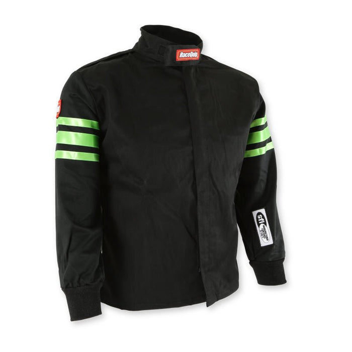 RaceQuip Black/Green Trim SFI-1 Jacket Youth - Medium (Part #1960793) - Lunatics Company