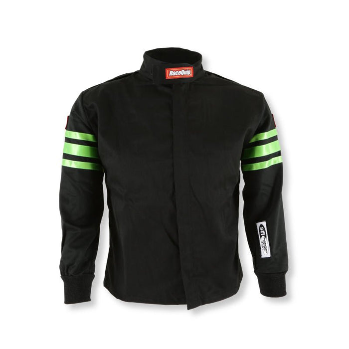 RaceQuip Black/Green Trim SFI-1 Jacket Youth - Medium (Part #1960793) - Lunatics Company