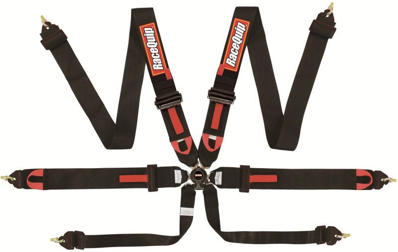 RaceQuip Camlock 6-Point 2In Racing Harness, FIA 8853, Pull-Down Lap, Black (Part #851001) - Lunatics Company