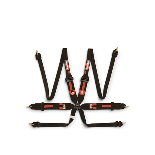 RaceQuip Camlock 6-Point 2In Racing Harness, FIA 8853, Pull-Up Lap, HNR Compatible, Black - LunaticsCo