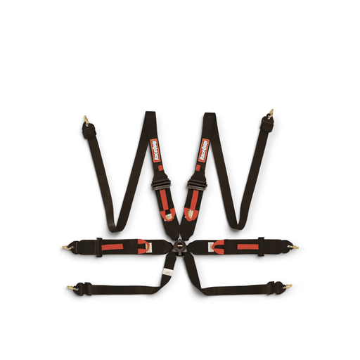 RaceQuip Camlock 6-Point 2In Racing Harness, FIA 8853, Pull-Up Lap, HNR Compatible, Black - LunaticsCo