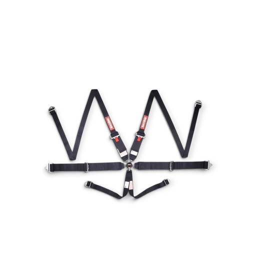 RaceQuip Camlock 6-Point 2In Racing Harness, SFI 16.1, Pull-Up Lap, HNR Compatible, Black - LunaticsCo