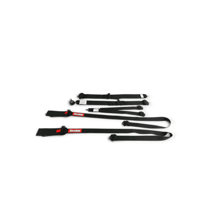 RaceQuip Camlock 6-Point 2In Racing Harness, SFI 16.1, Pull-Up Lap, HNR Compatible, Black - LunaticsCo