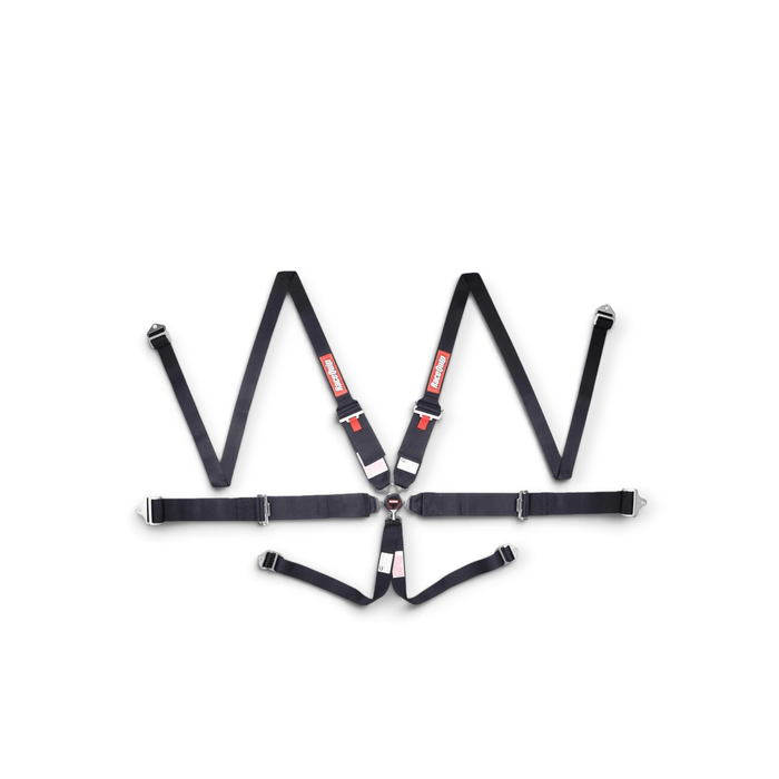 RaceQuip Camlock 6-Point 2In Racing Harness, SFI 16.1, Pull-Up Lap, HNR Compatible, Black - LunaticsCo