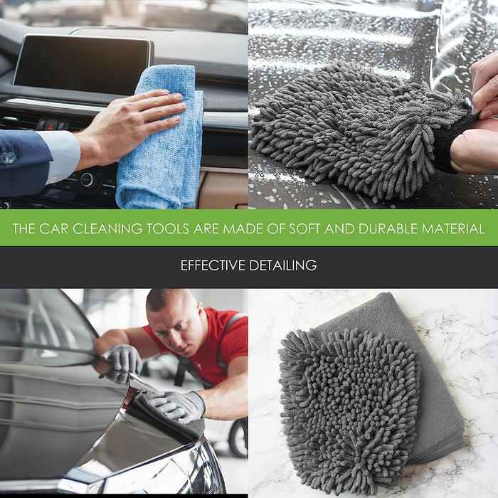 WASH & WHIPS Car Wash Kit - 3-Gallon Bucket with Particle Interceptor Trap, Shampoo, Chenille Mitt & Microfiber Soft Towel, 5pcs - LunaticsCo