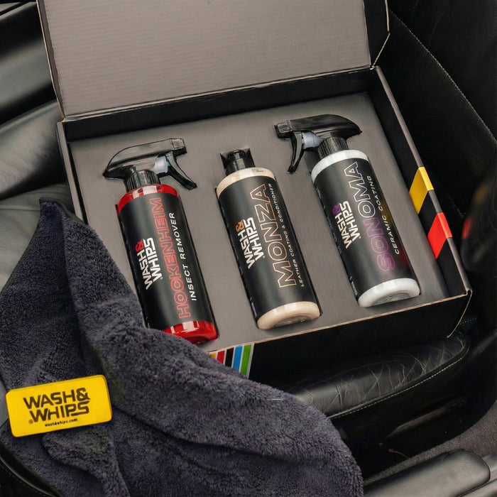 WASH&WHIPS MotoPro Motorcycle Detailing Kit - Bug Remover, Leather Care, Ceramic Spray - LunaticsCo