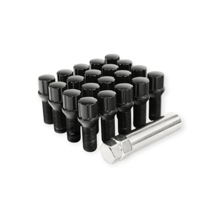 Wheel Mate Mevius Lug Bolt Black 12x1.50 27mm Ball 14mm RAD (QTY 20) - Lunaticsco