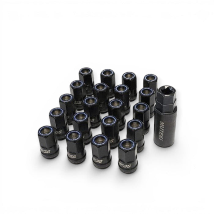 Wheel Mate Muteki HR38 Open End Lug Nuts 12x1.25 Titanium Chrome / Blue Ring - Lunaticsco