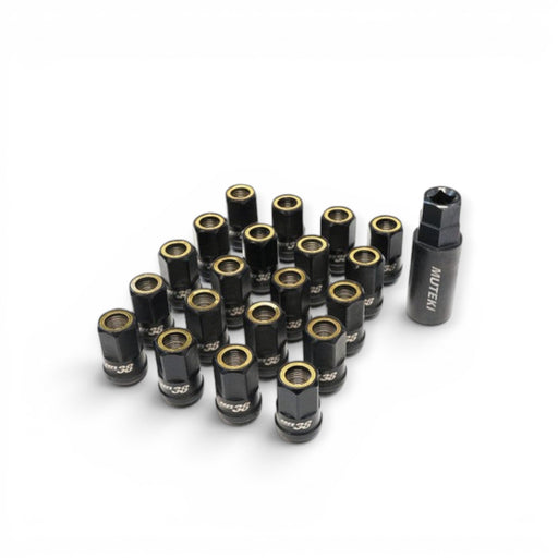 Wheel Mate Muteki HR38 Open End Lug Nuts 12x1.50 Titanium Chrome / Yellow Ring - Lunaticsco