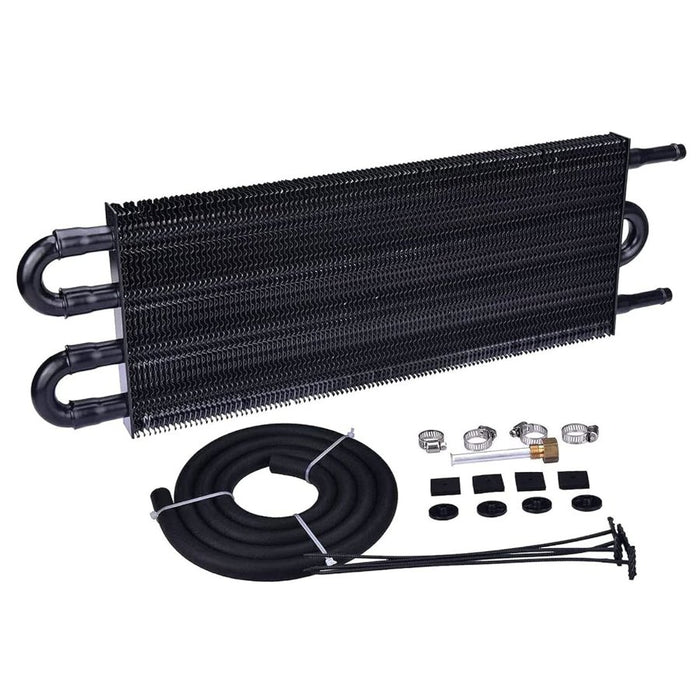 Aluminum Transmission Oil Cooler Kit 5/16" 4 Pass Universal Black - Lunatics