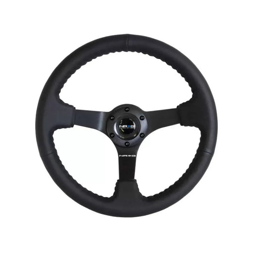 NRG Reinforced Sport Steering Wheel 350mm Odi Aurimas Bakchis Signature Race Style 3 Inch deep black Leather - Lunaticsco